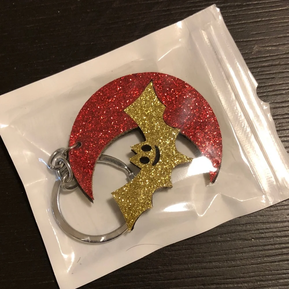 Kids Glitter Bat Keychain - Red & Gold
